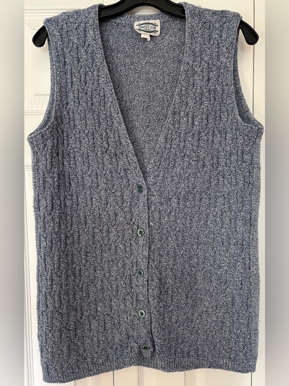 Vintage 90s Marbled Blue White Cable Knit Button Front Sweater Vest Small S